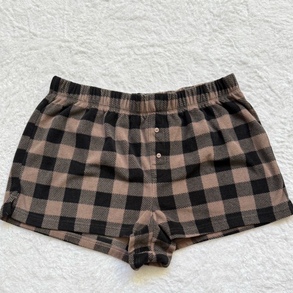 Victoria's Secret PINK Sz L Elastic Waist Fleece Plaid Pajama Sleepwear Short